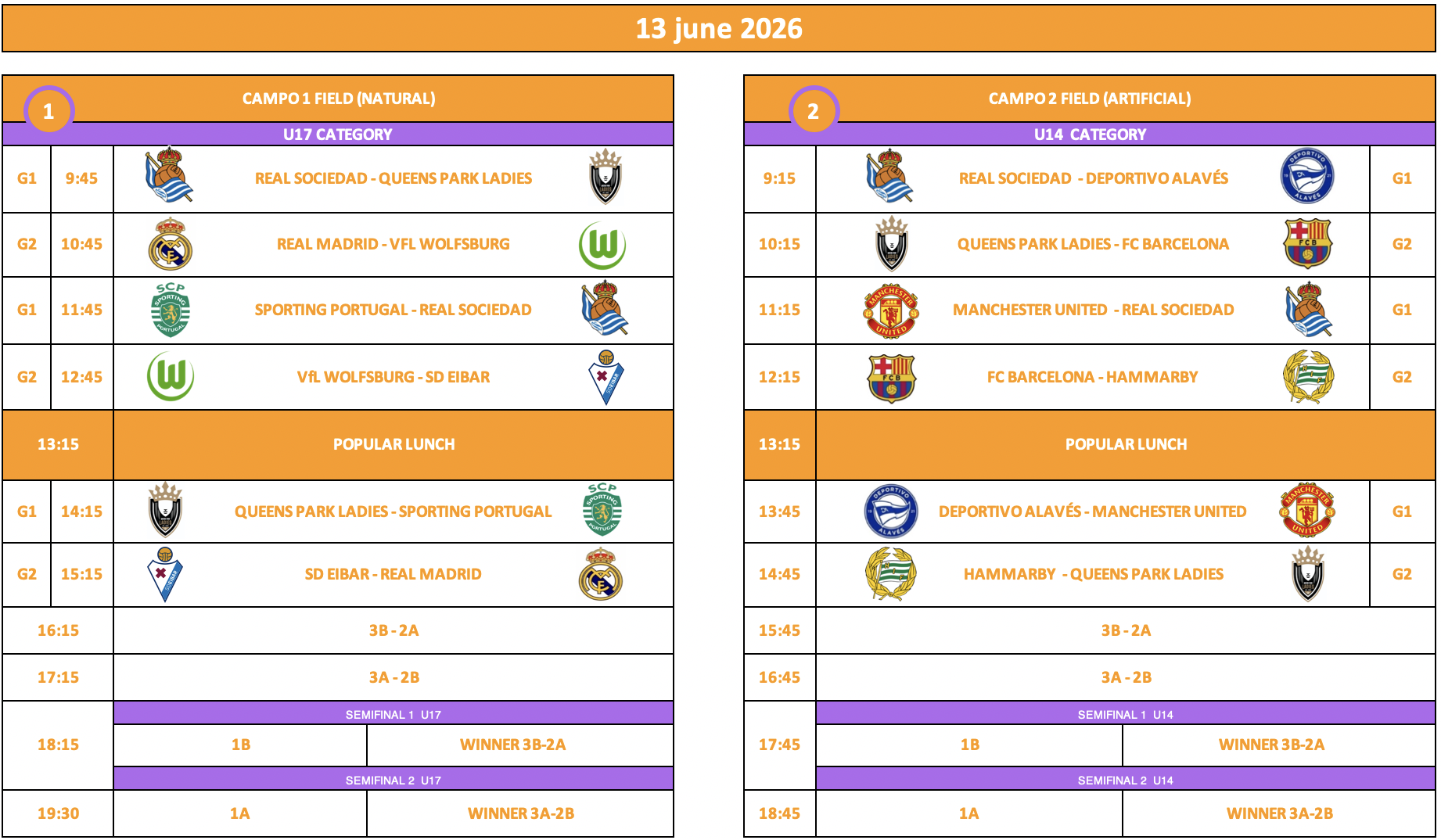 horarios, partidos, schedule, ordutegia 2026 calendrier